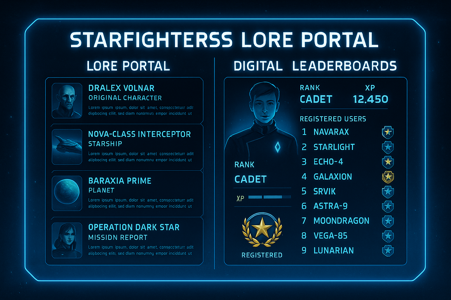 Starfighters Lore Portal and Leaderboards