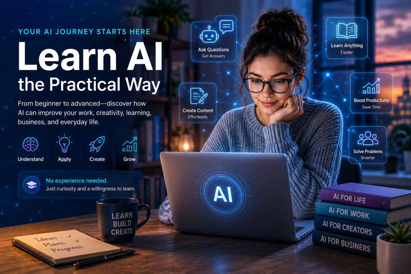 A learner using artificial intelligence tools in a practical digital workspace