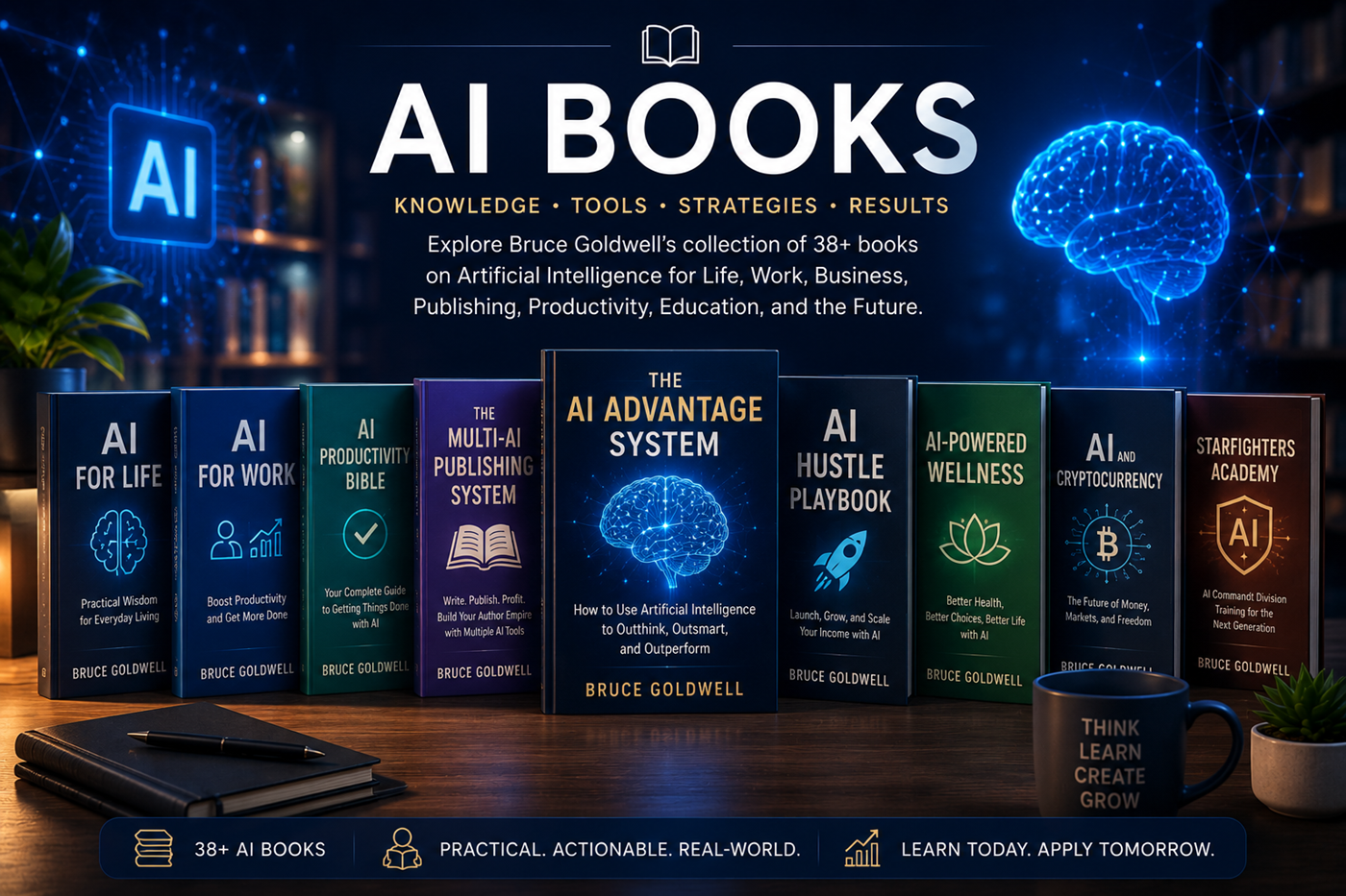 Bruce Goldwell books about artificial intelligence tools, prompts, productivity, publishing, business, education, and automation