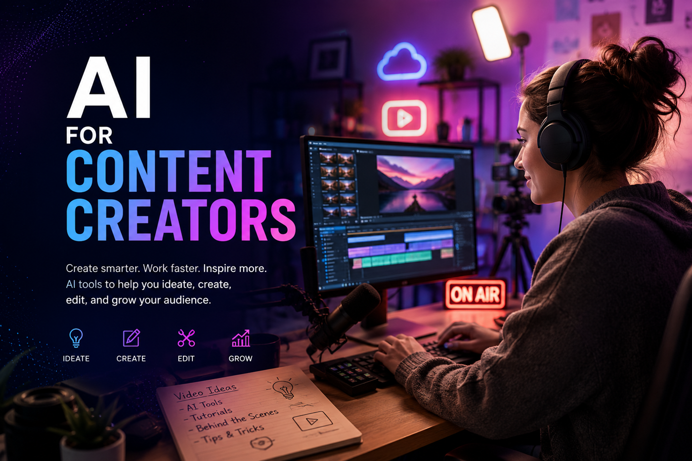 Author and content creator using artificial intelligence to research trends, develop ideas, and create timely media