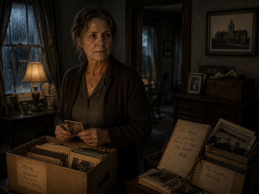 An older woman standing inside a quiet, shadowed house in Hollowridge