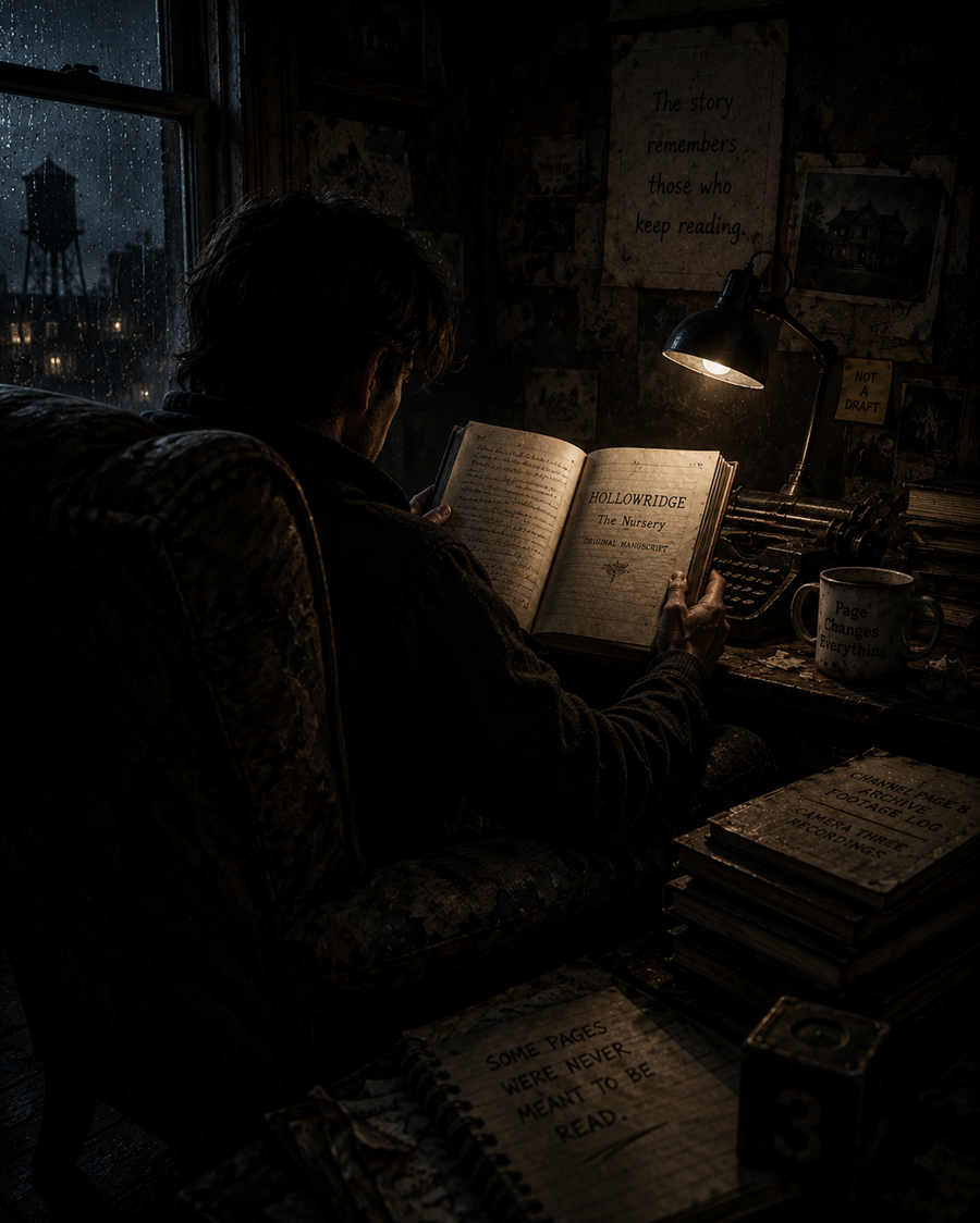 A solitary reader opening an old book in a dark room