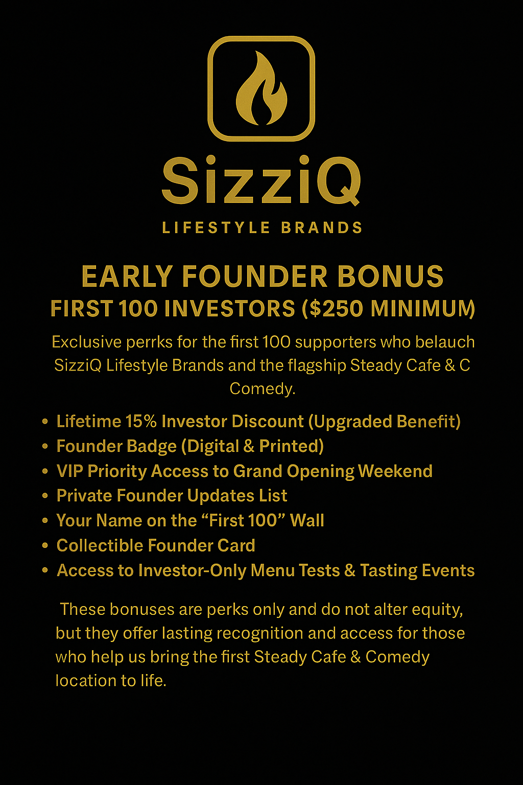 Early Founder Bonus for the first 100 investors ($250 minimum)