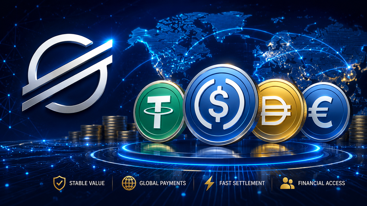 Stablecoins on Stellar showing digital dollars, payments, anchors, remittances, and financial access