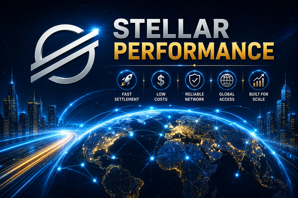 Stellar Performance showing speed, low fees, scalability, and digital payments