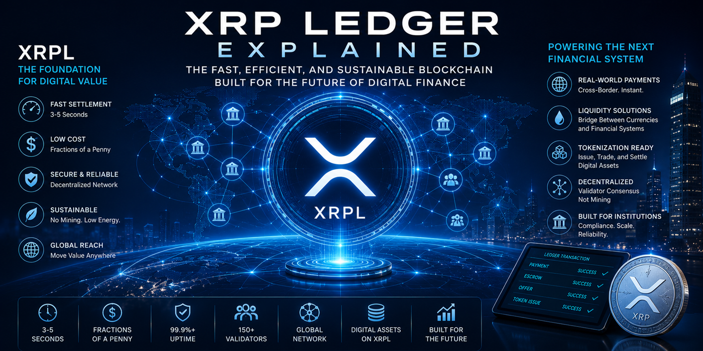 XRP Ledger explained with blockchain nodes, validators, XRP transactions, and digital finance network